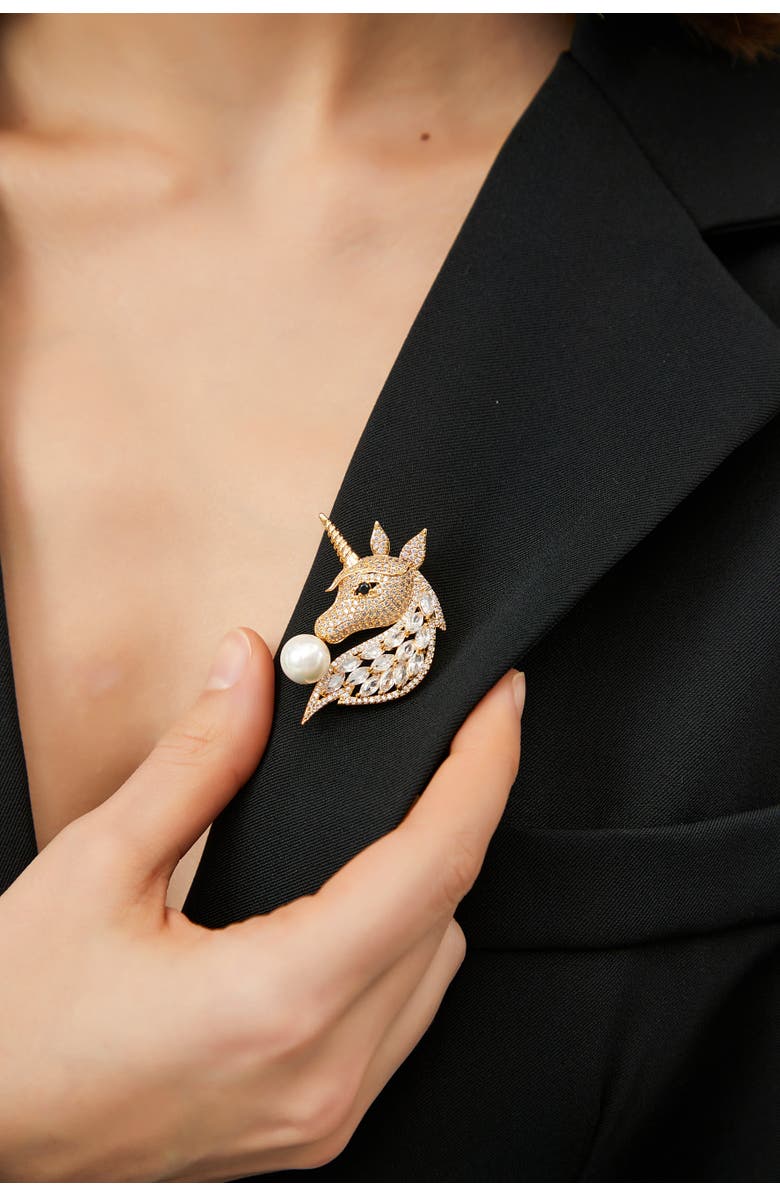 Classicharms Pavé Unicorn Brooch, Alternate, color, Gold