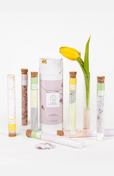 Natural Bath Salts Gift Set, 7 Glass Tubes