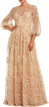 Mac Duggal Embroidered Puff Sleeve A-Line Gown