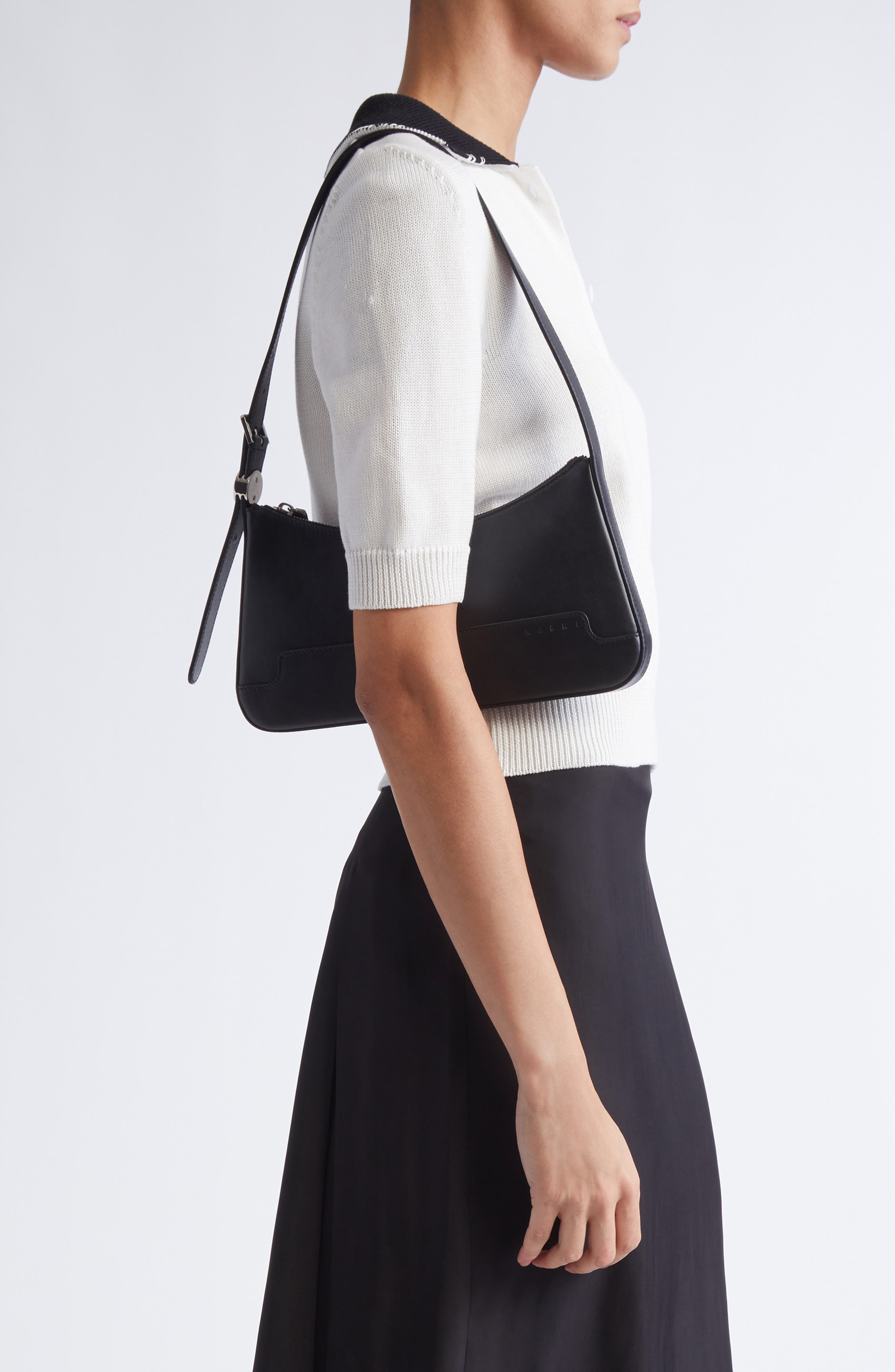 Marni Baguette Leather Shoulder Bag, Alternate, color, 001 - Black