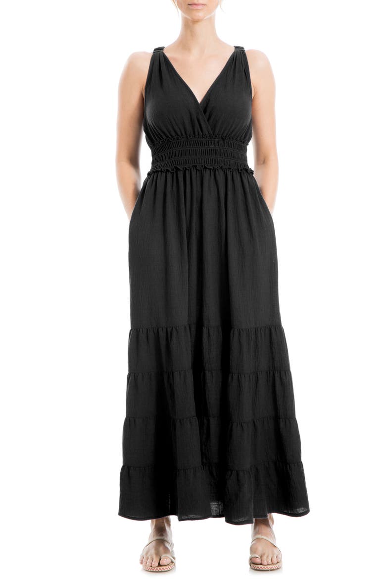 Crossback Tiered Maxi Dress, Main, color, BLACK