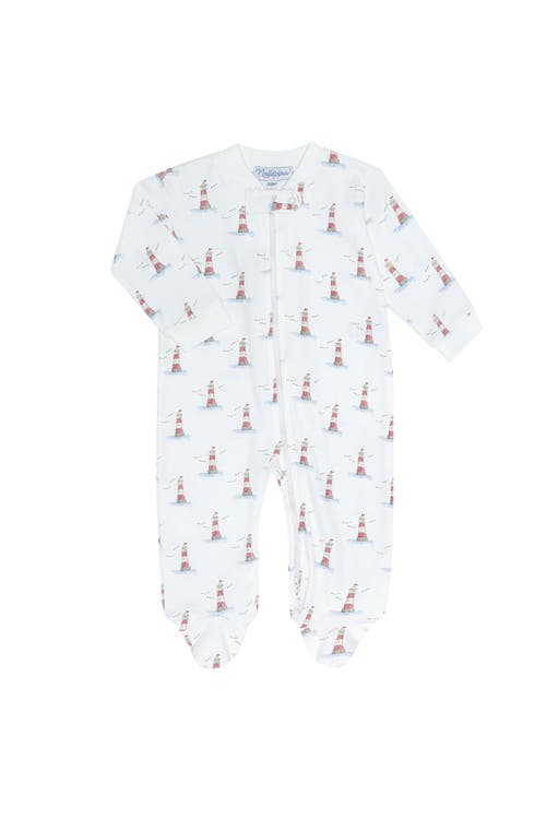 Nellapima Lighthouse Print Zipper Footie In Red