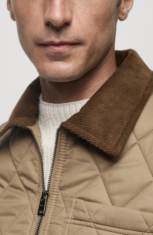 Mango Men's Corduroy Collar Quilted Jacket In Beige