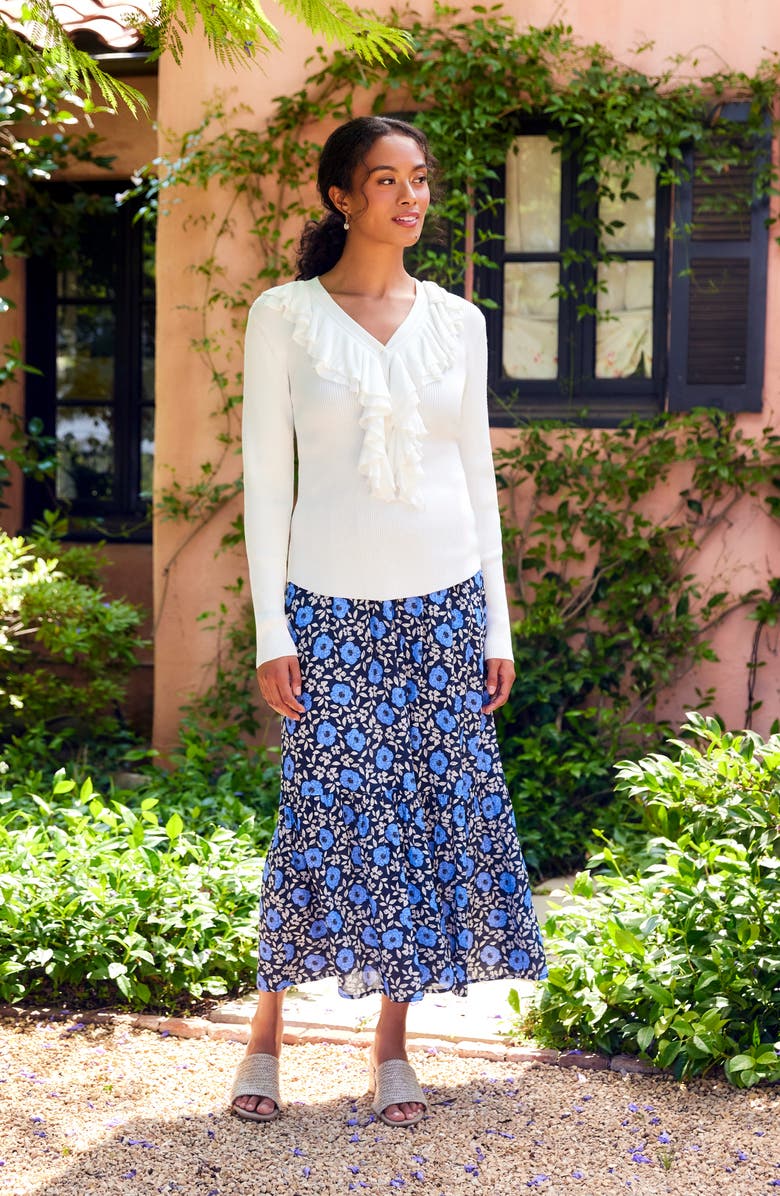 Karen Kane Ruffle V-Neck Sweater, Alternate, color, Off White