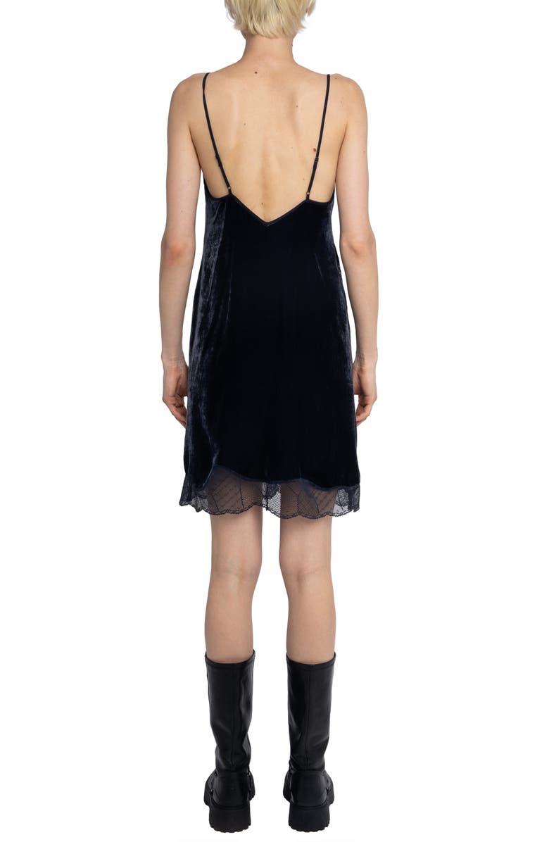 Zadig & Voltaire Rishi Lace & Velvet Slipdress, Alternate, color,