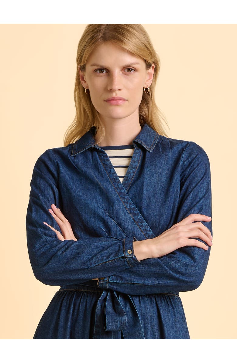 Brakeburn Fern Long Sleeve V-Neck Shirt Midi Dress, Alternate, color, Blue