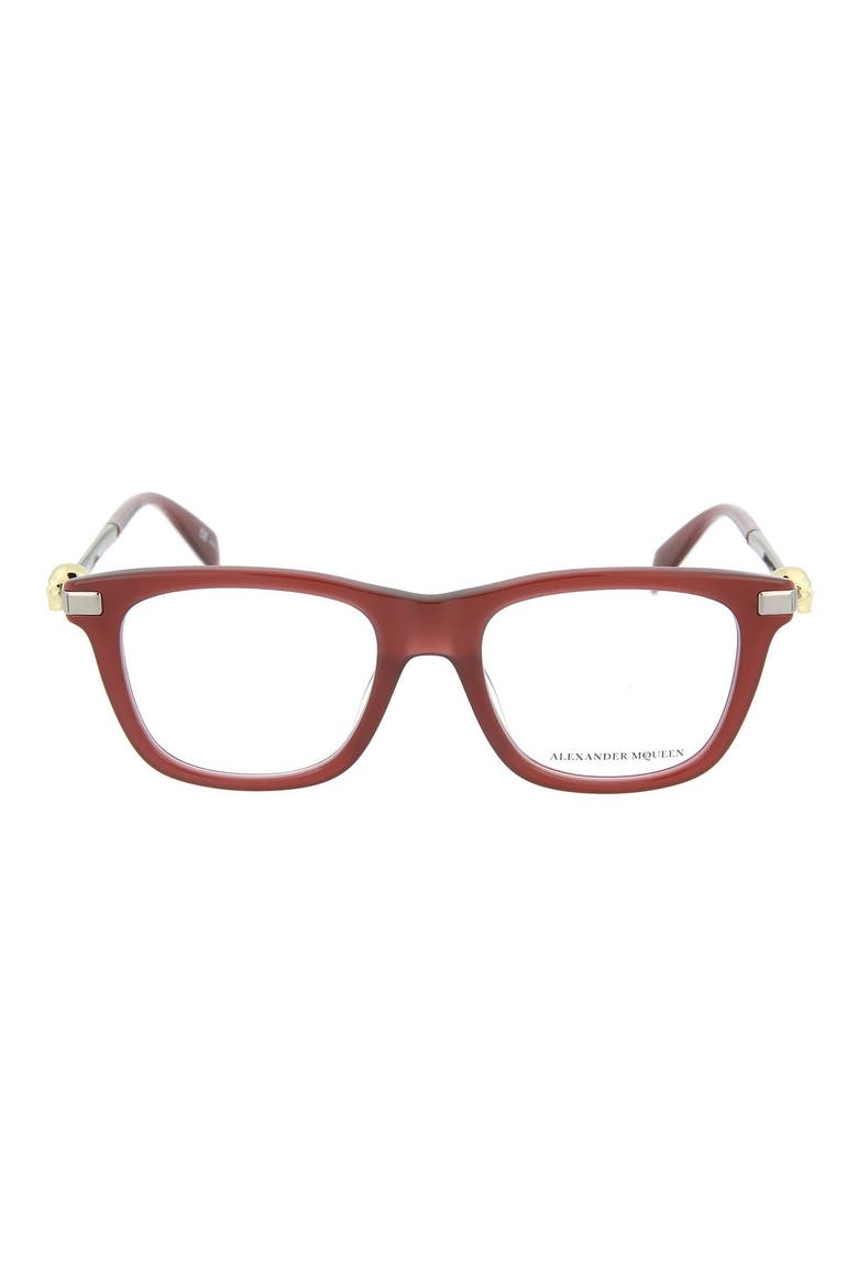 Alexander McQueen 51mm Square Optical Frames, Main, color, SHINY MILKY BURGUNDY/ TRN
