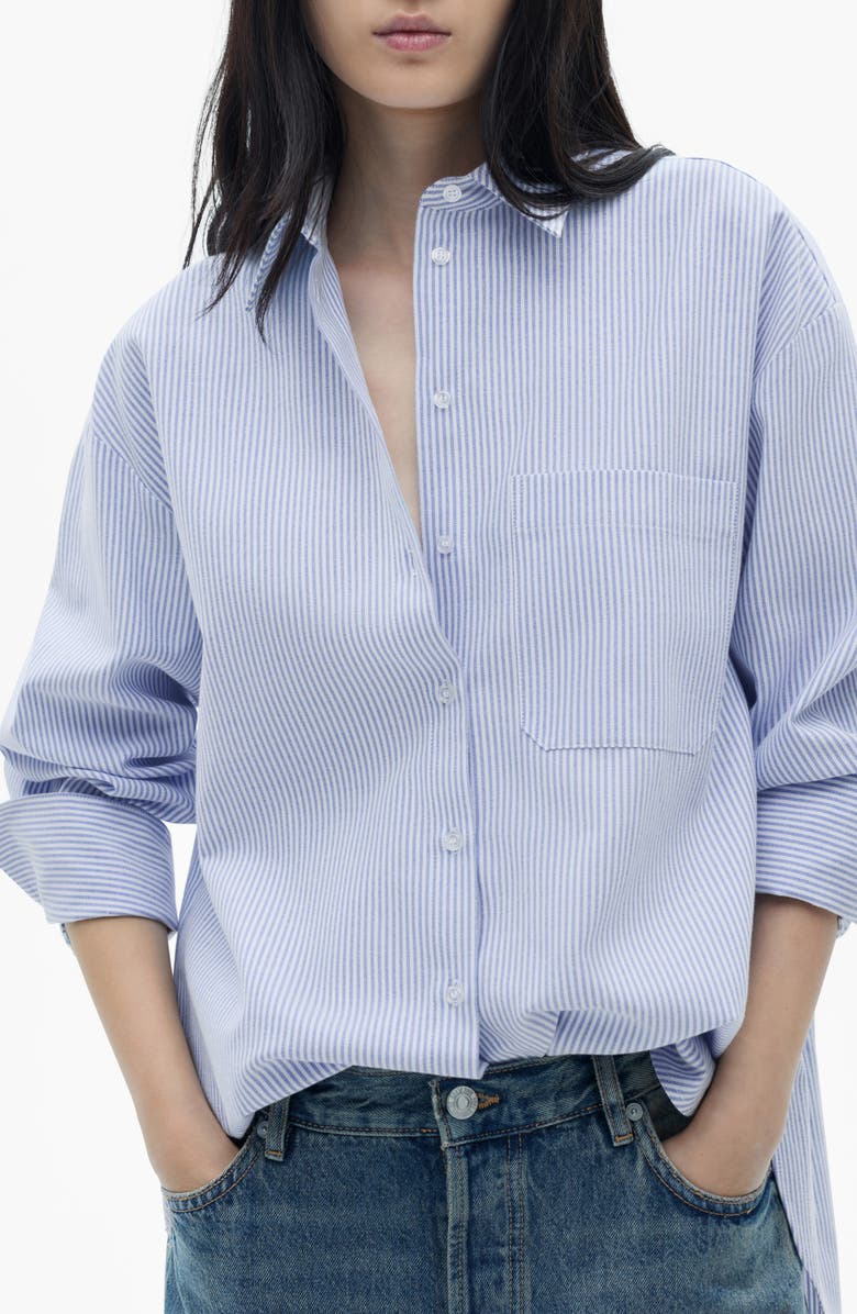 MANGO Engineer Stripe Button-Up Shirt, Main, color, Sky Blue