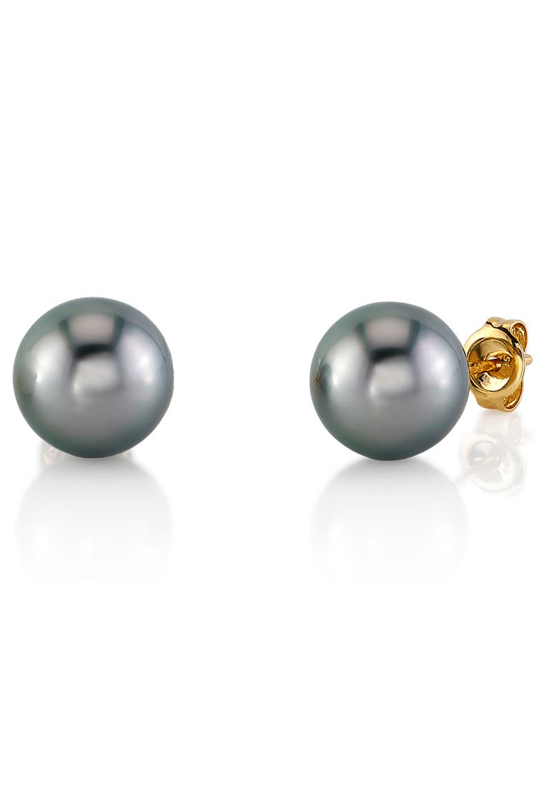 Tahitian South Sea Silver Round Premier AAAA Pearl Stud Earrings, Main, color, White Gold