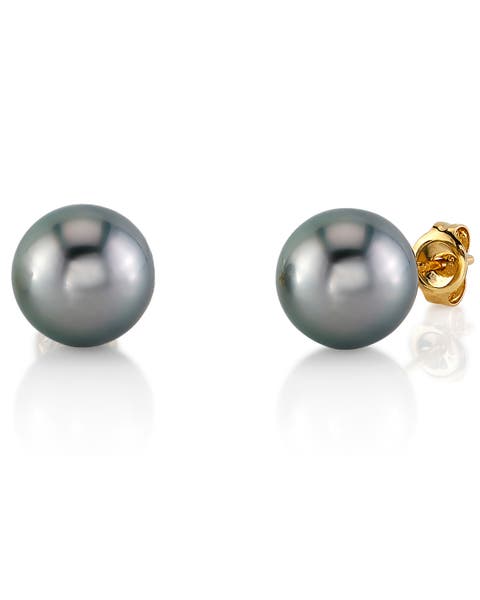 Tahitian South Sea Silver Round Premier AAAA Pearl Stud Earrings