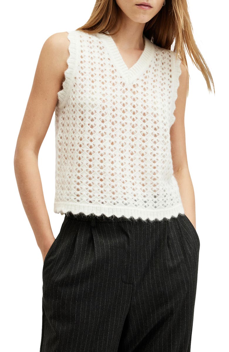 AllSaints Vivian Openwork Sweater Vest, Main, color, Chalk White