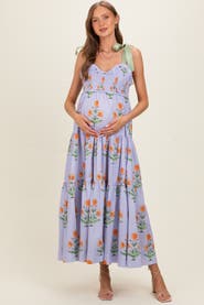 PinkBlush Floral Sweetheart Neckline Smocked Maxi Dress