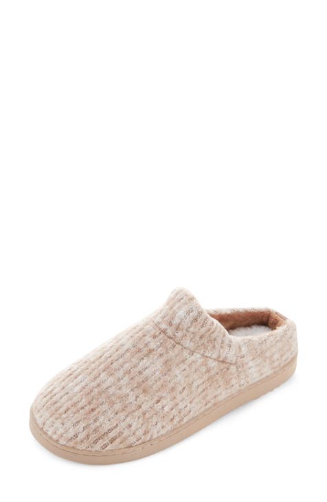 Rib Knit Faux Shearling Lined Slipper (Women)