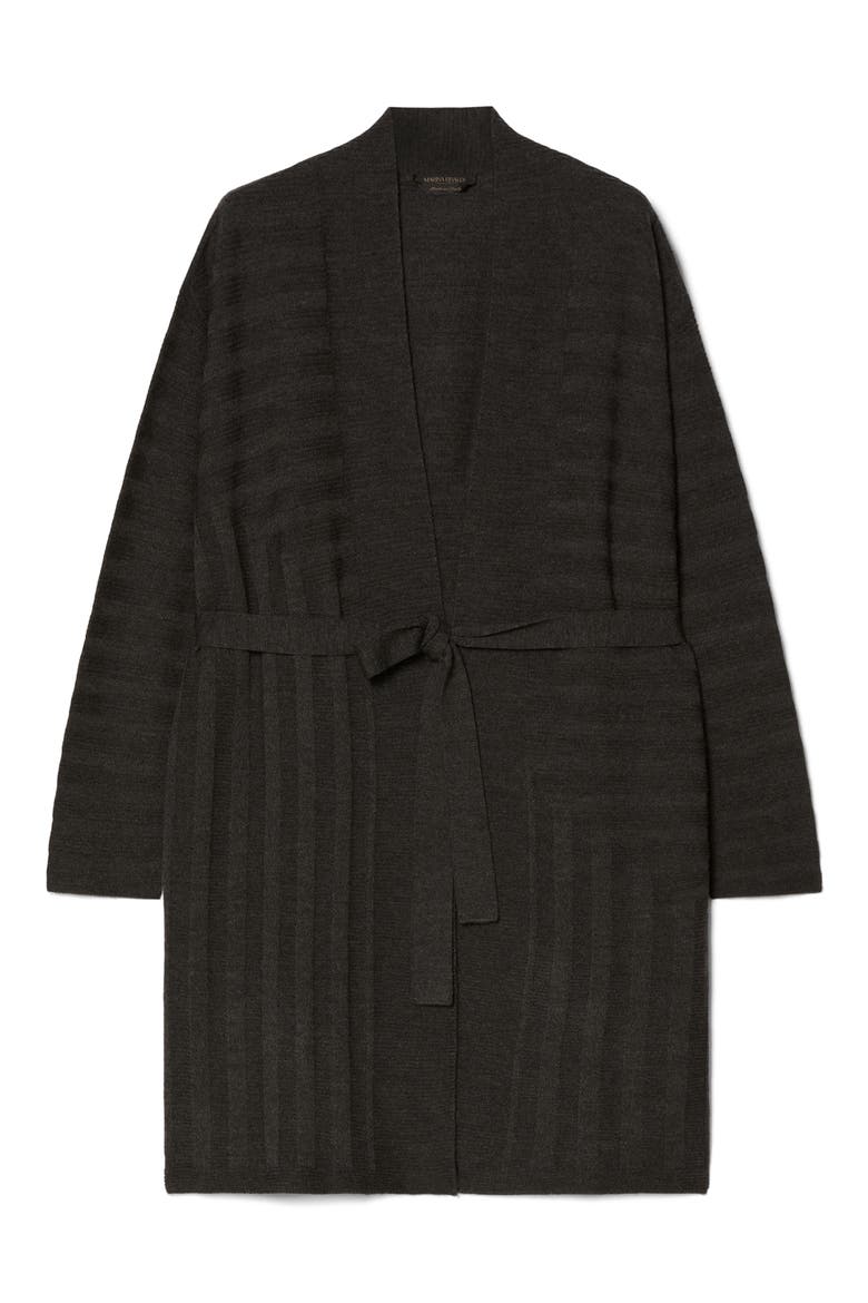 Zamia Tie Belt Merino Wool Cardigan, Alternate, color, DARK GREY