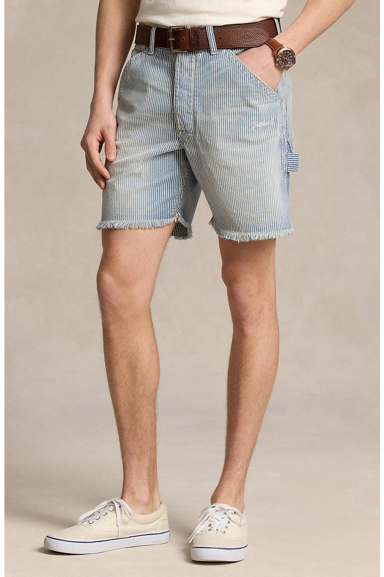 Stripe Cutoff Denim Carpenter Shorts, Alternate, color, CASTELLOW