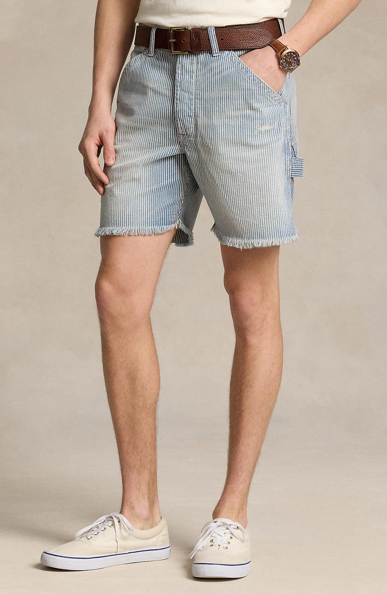 Polo Ralph Lauren Stripe Cutoff Denim Carpenter Shorts, Alternate, color, Castellow