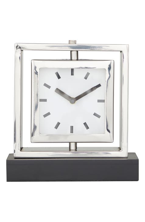 Silver Stainless Steel Clock with Black Base