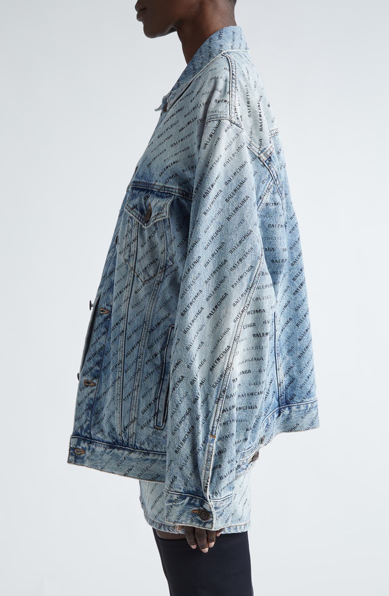 Balenciaga Logo Print Oversize Denim Jacket, Alternate, color, 