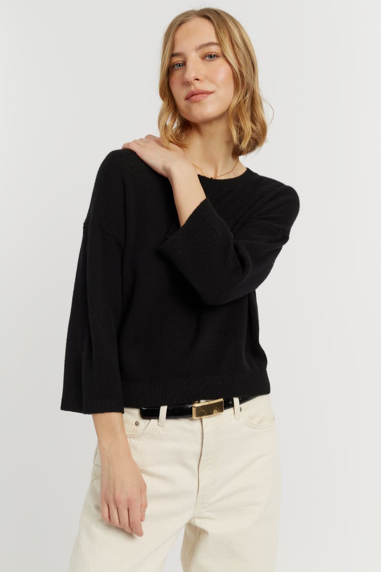 Cloud Cashmere Cropped Sleeve Sweater, Alternate, color, Black