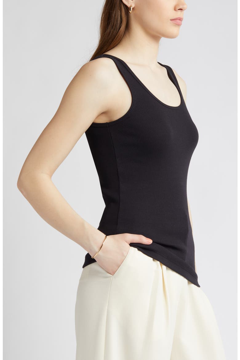 Rib Scoop Neck Cotton Tank, Alternate, color, BLACK