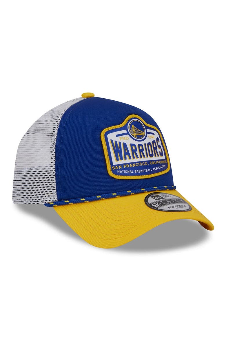 New Era Men's New Era Royal/Gold Golden State Warriors A-Frame 9FORTY Trucker Hat, Alternate, color, Blue