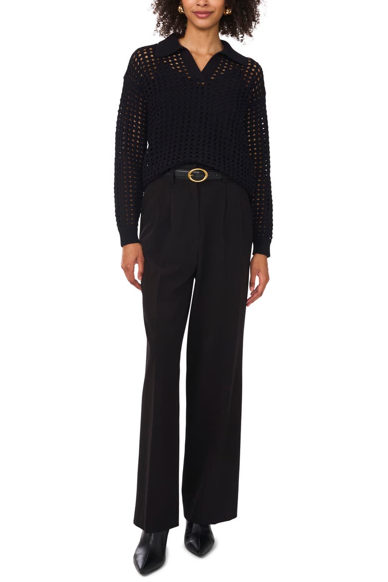 Johnny Collar Mesh Stitch Sweater, Alternate, color, RICH BLACK