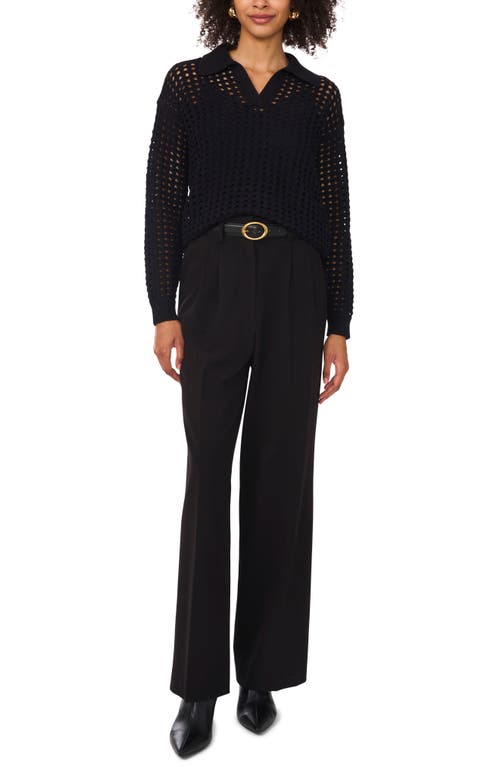 Vince Camuto Johnny Collar Mesh Stitch Sweater In Rich Black