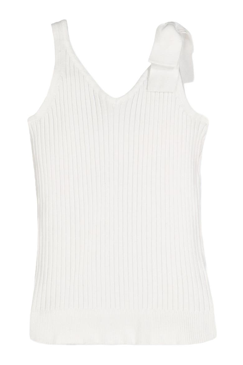Women's V-Neck Rib Knit Tank with Bow, Alternate, color, White Rib