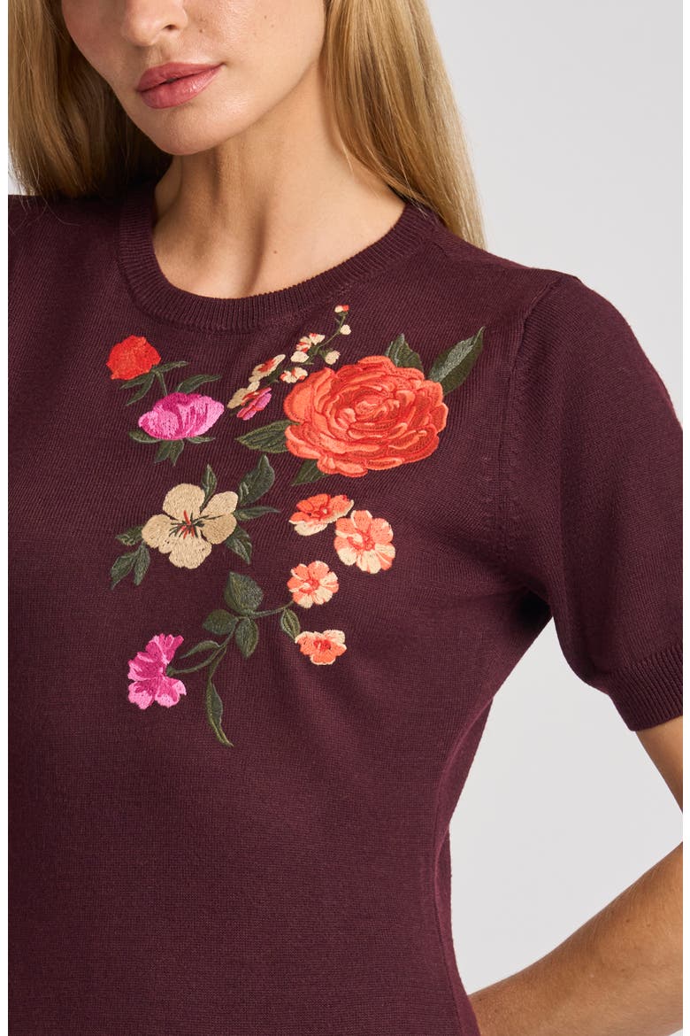 Jina Embroidered Elbow Sleeve Sweater Dress, Alternate, color, BURGUNDY GRAPE