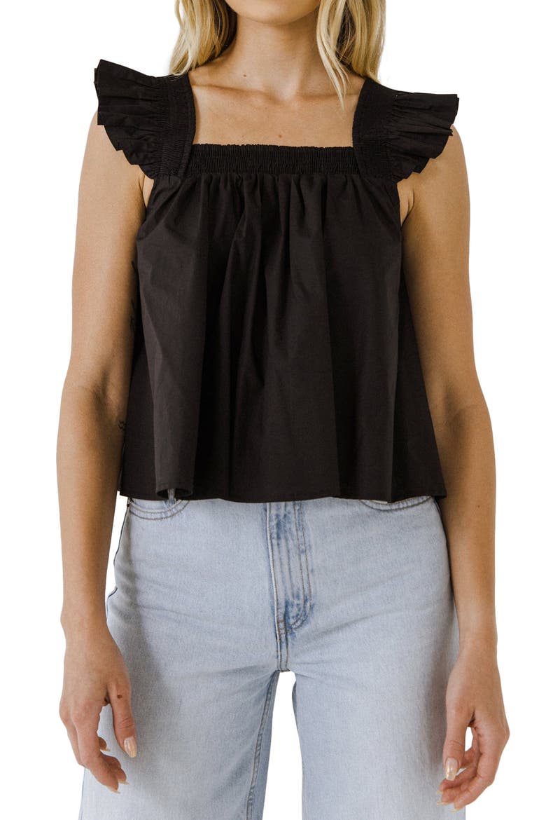 Ruffle Detail Cotton Tank, Main, color, BLACK