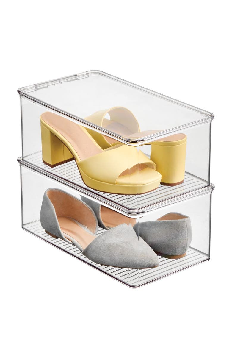iDesign Stackable Clear Shoe Box with Hinged Lid for Wedges, Sandals, Flats - Set of 2, Main, color, Clear