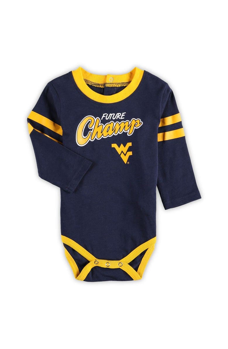 Outerstuff Newborn & Infant Navy/Gold West Virginia Mountaineers Little Kicker Long Sleeve Bodysuit & Sweatpants Set, Alternate, color, Navy