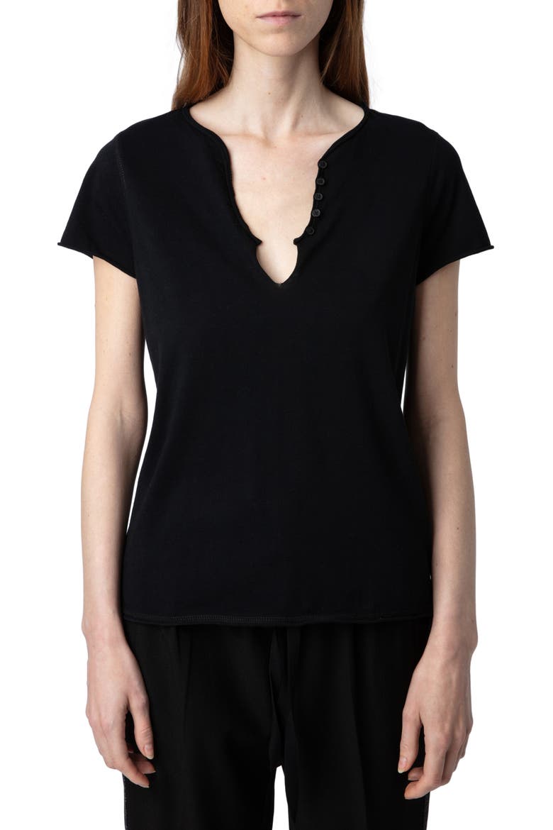Tuni Wings Strass Embellished Keyhole Cotton Graphic T-Shirt, Main, color, NOIR