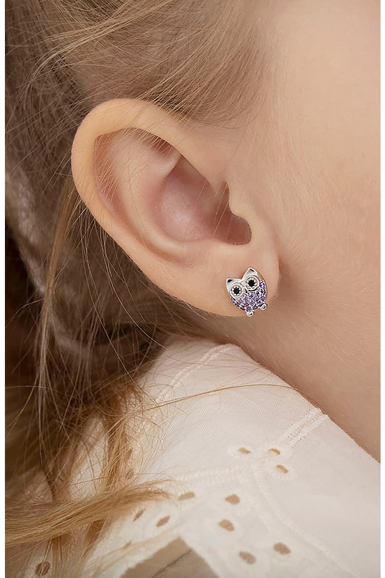 Hoot Cubic Zirconia Owl Earrings, Alternate, color, Purple