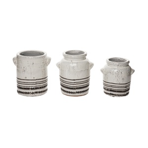 Terracotta White Vase with Lines
