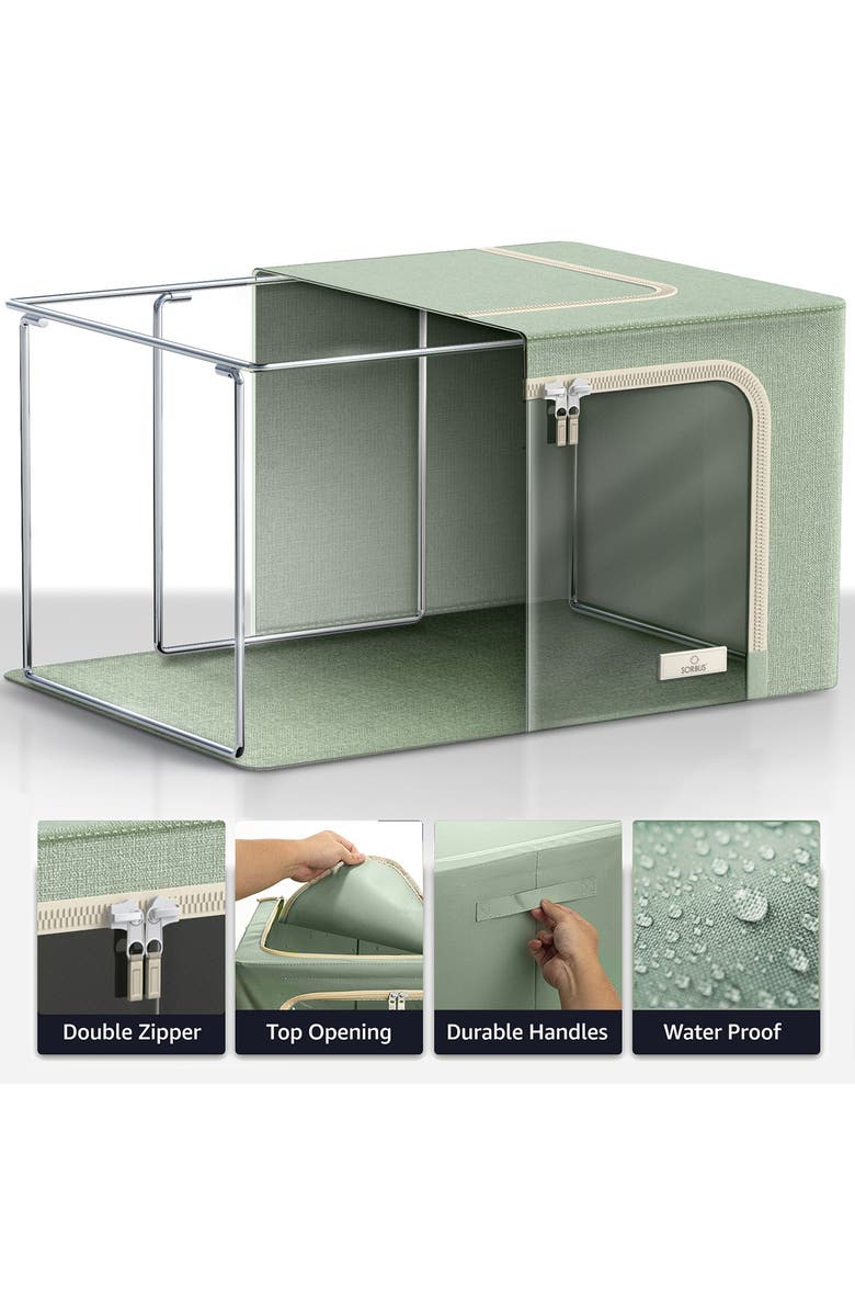 SORBUS Set of 2 Stackable Foldable Organizer Bins, Alternate, color, Teal