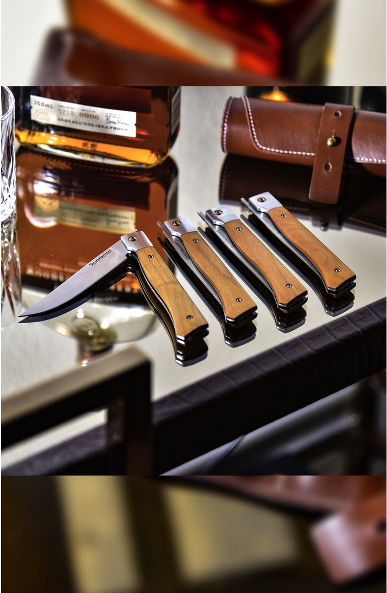 Messermeister Folding Steak Knife 4 Piece Set in Leather Roll, Alternate, color, Maple