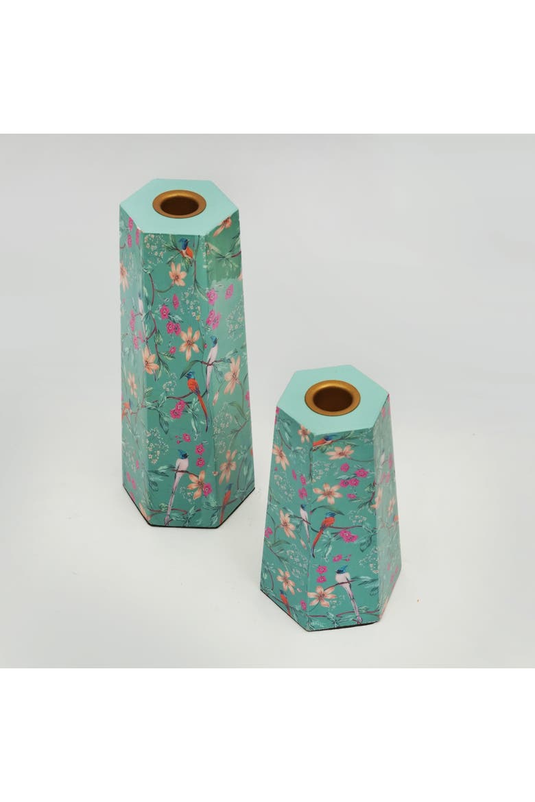 Aqua Flora Hexagonal Candleholders, Alternate, color, Aqua Flora