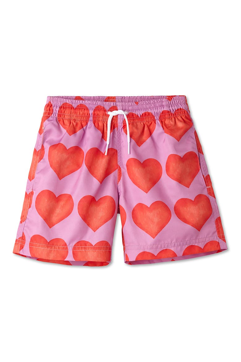 Heart Print Swim Trunks, Main, color, PINK