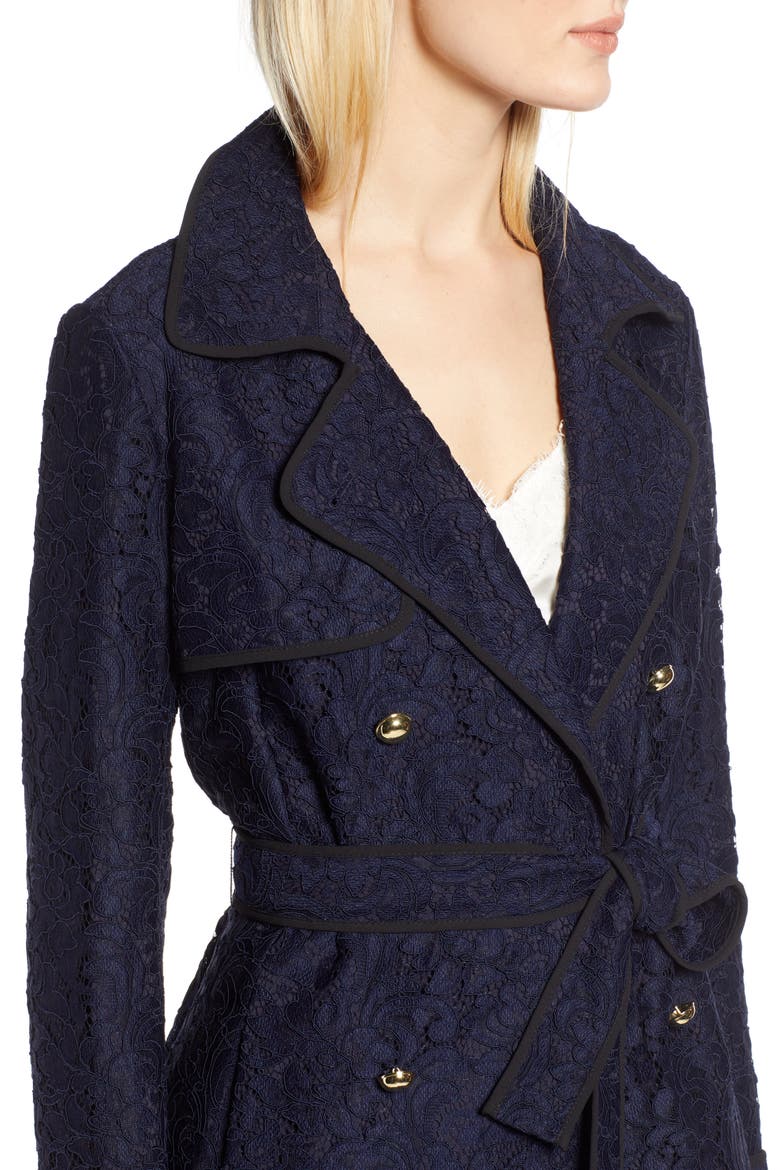 x Atlantic-Pacific Lace Trench Coat, Alternate, color, NAVY