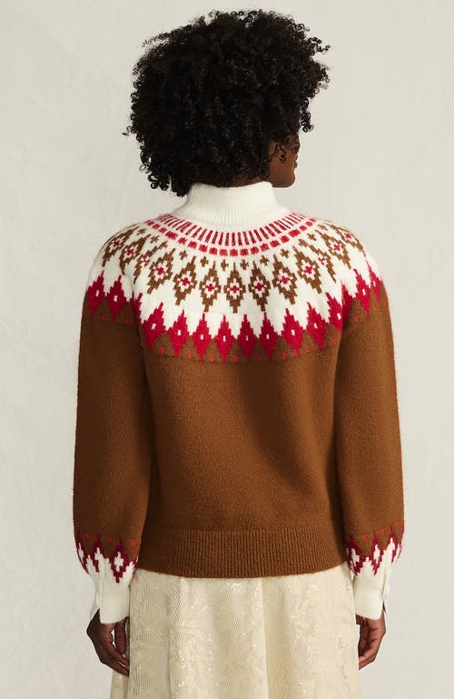 Lands' End Fuzzy Turtleneck Lantern Sleeve Jacquard Sweater In Brown
