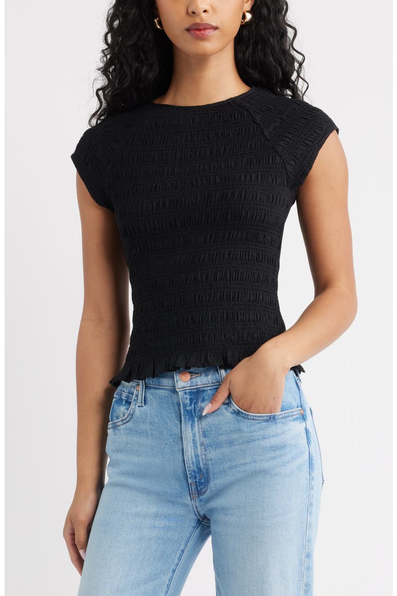 Cap Sleeve Smocked Top, Main, color, BLACK