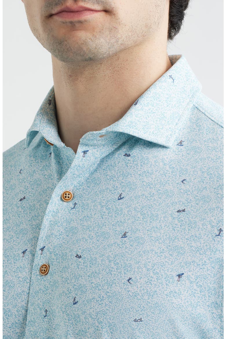 Rowing Hangin’ Out Surfer Print Knit Short Sleeve Button-Up Shirt, Alternate, color, WHITE/BLUE MULTI