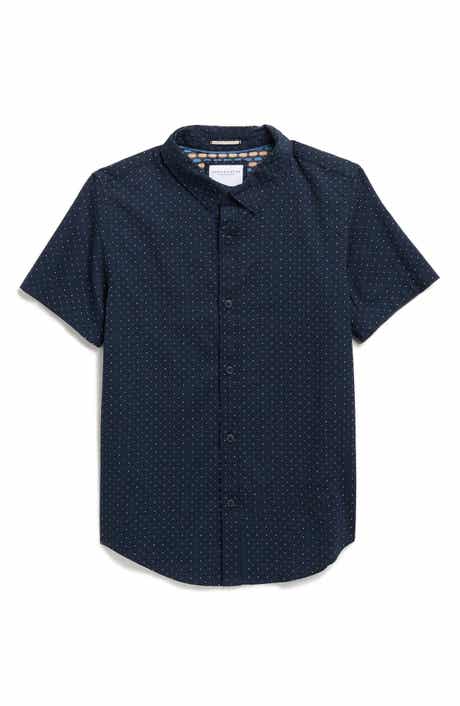 DENIM AND FLOWER Kids' Polka Dot Short Sleeve Button-Up Shirt