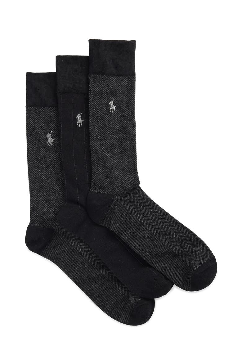 Big & Tall 3-pk Classic Pattern Crew Socks V2, Main, color, BLACK