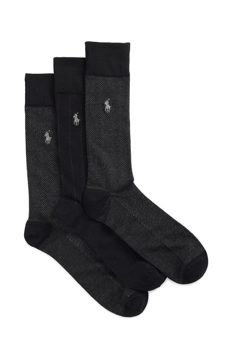 Polo Ralph Lauren Big & Tall 3-pk Classic Pattern Crew Socks V2, Main, color, Black