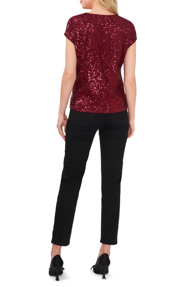 Vince Camuto Sequin Cap Sleeve Top, Alternate, color, Dark Wine