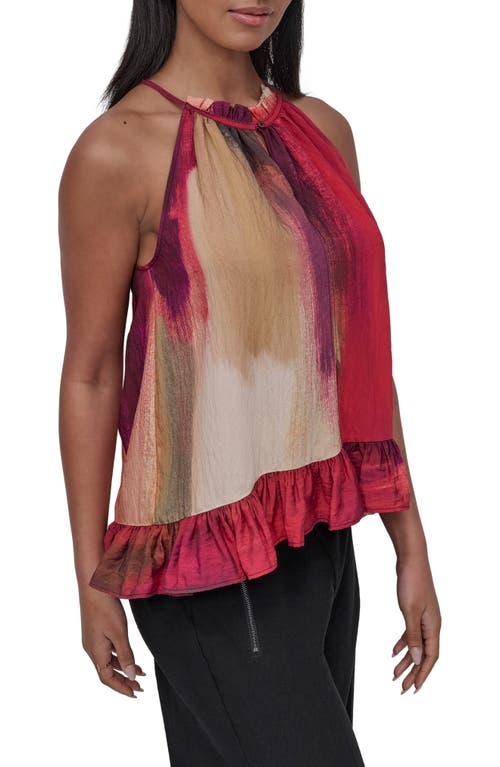 Dkny Abstract Print Textured Sleeveless Top In Red