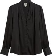 Anne Klein Pleat Front V-Neck Button-Up Shirt
