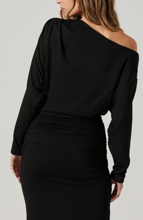 Astr The Label Nary One-shoulder Long Sleeve Midi Dress In Black